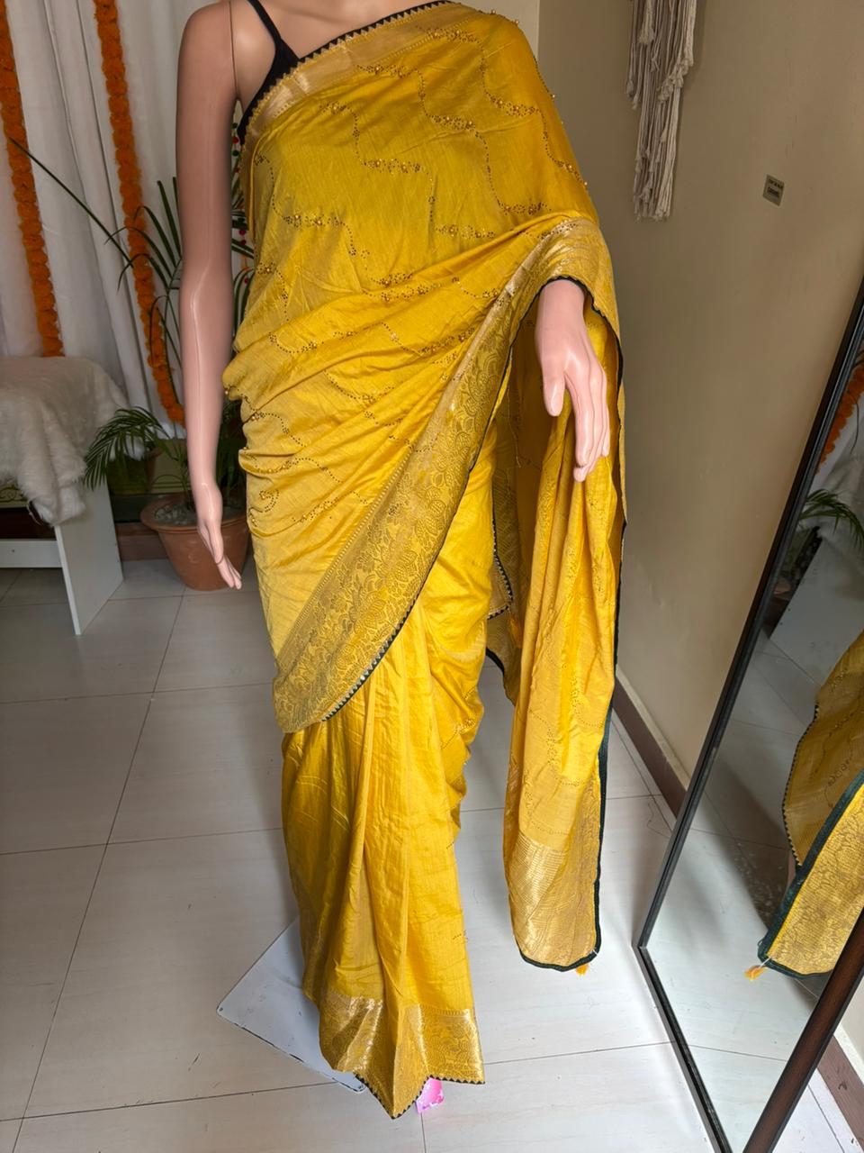 Pink Mannat Contrast Blouse Saree