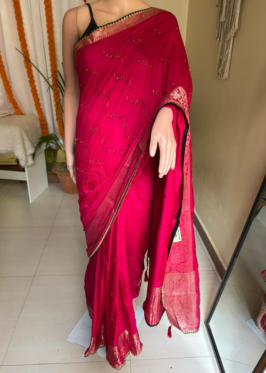 Pink Mannat Contrast Blouse Saree