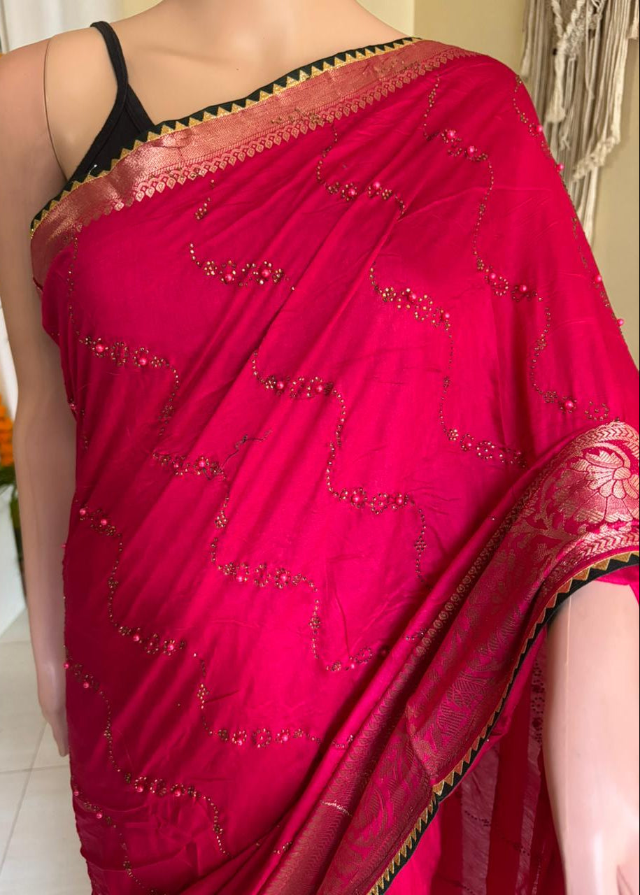 Pink Mannat Contrast Blouse Saree