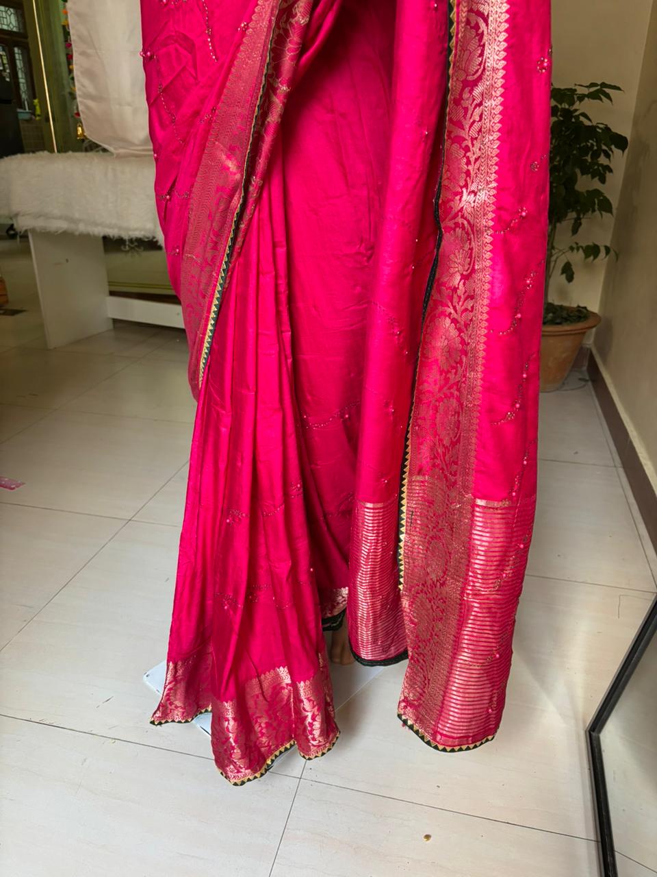 Pink Mannat Contrast Blouse Saree