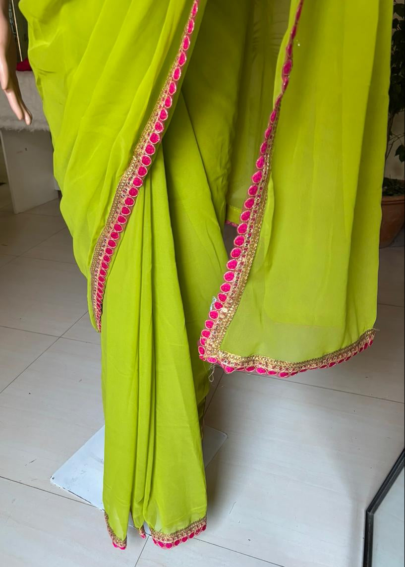 Parrot Green Gulnaar Saree