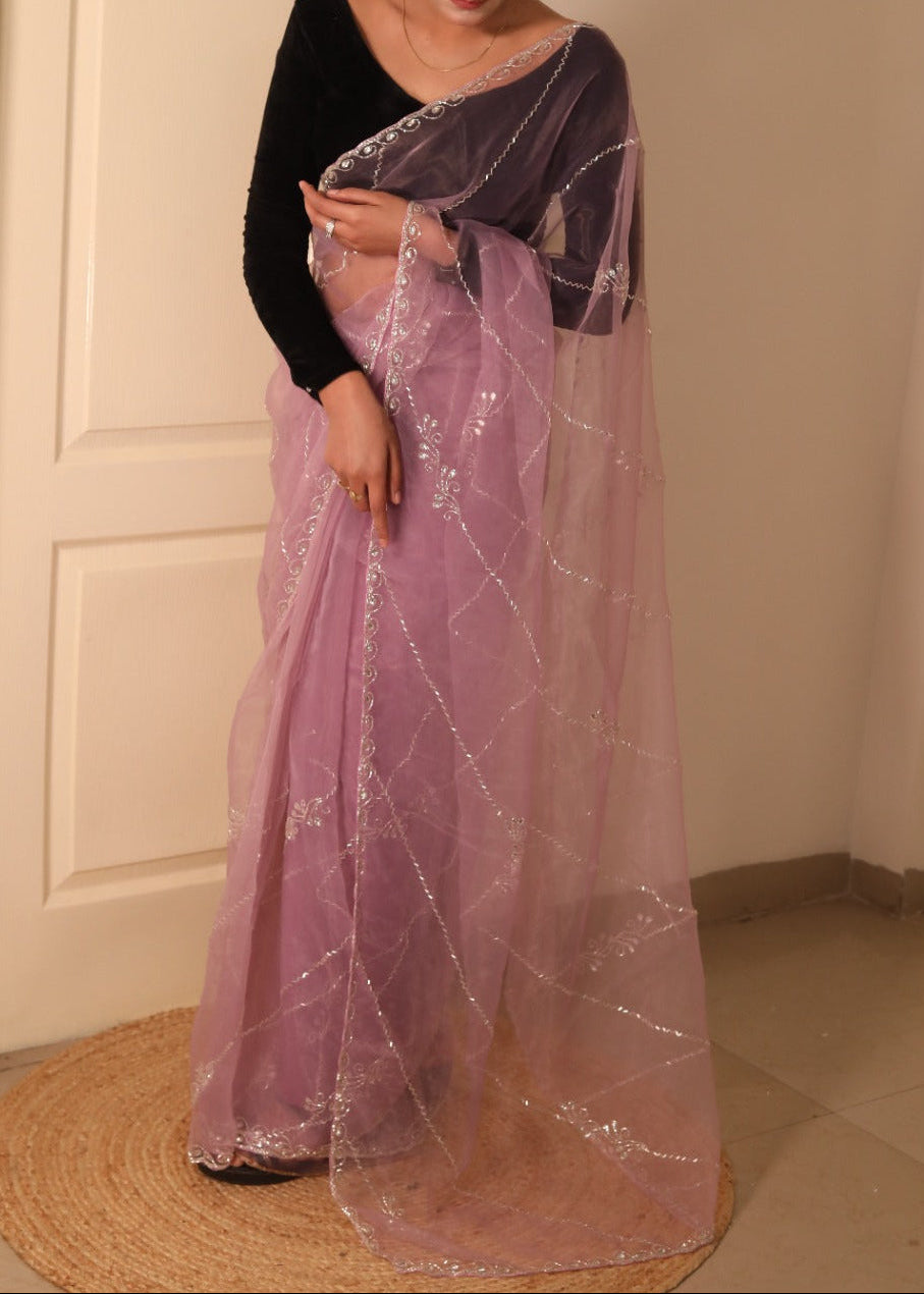 Pink Tara Jaal Glass Tissue Saree
