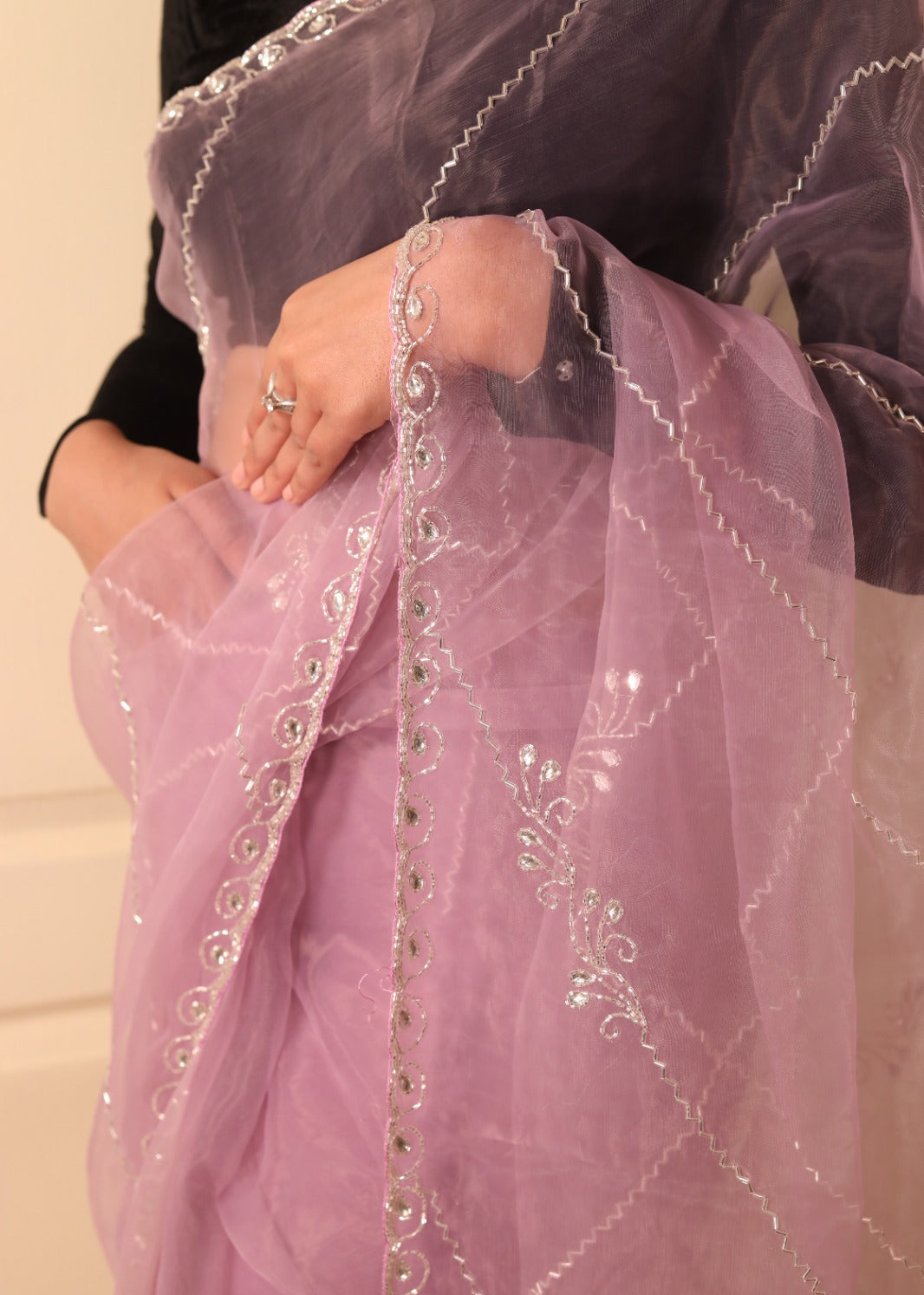 Pink Tara Jaal Glass Tissue Saree