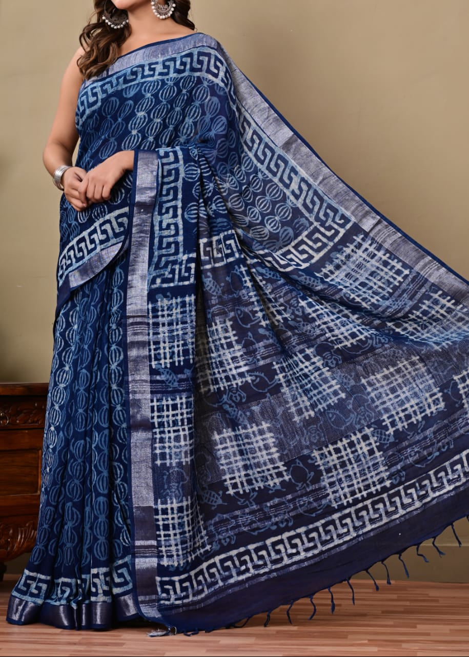 Indigo Abha Linen Saree