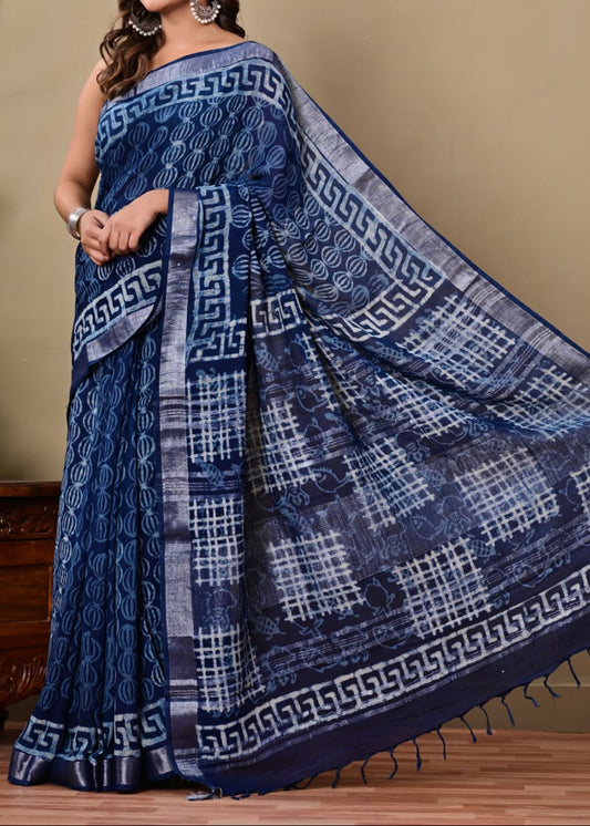 Indigo Abha Linen Saree