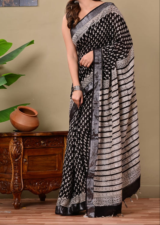 Black Kanika Linen Saree
