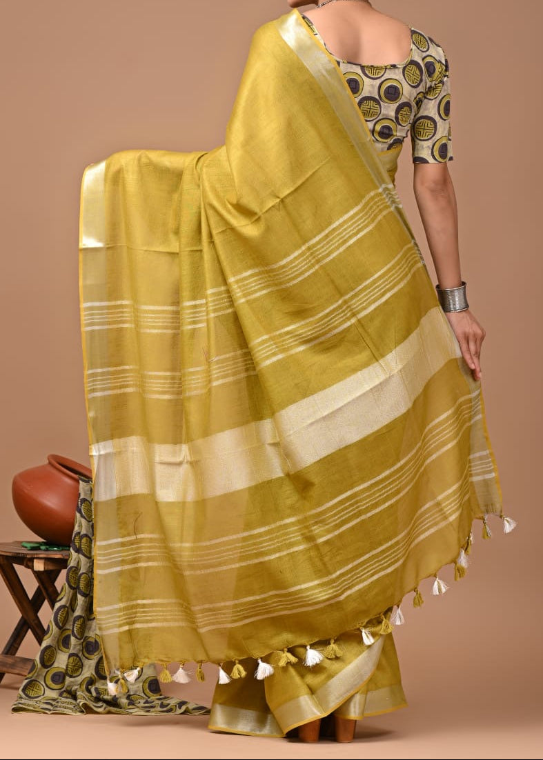 Monotone Linen Cotton Saree