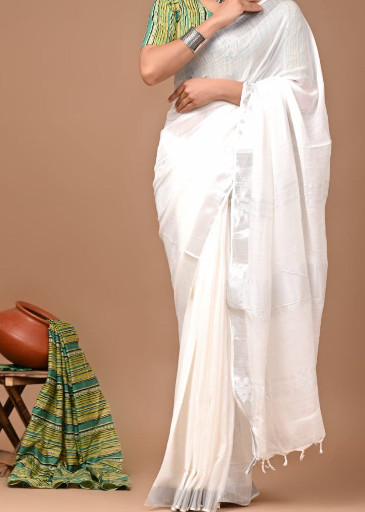 Monotone Linen Cotton Saree
