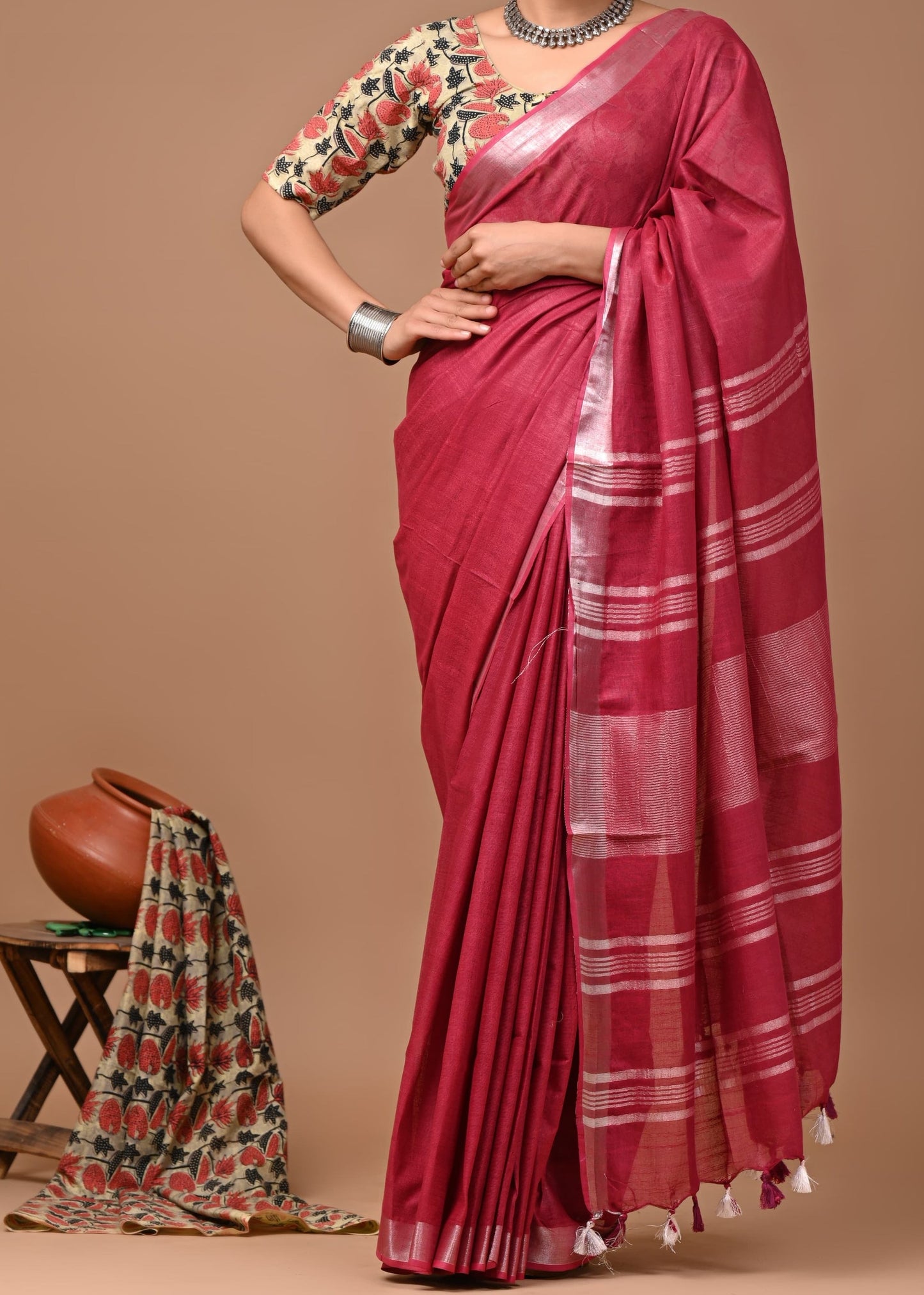 Monotone Linen Cotton Saree