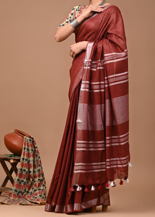 Monotone Linen Cotton Saree