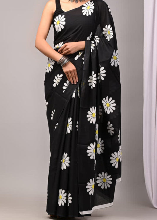 Black GulBagh Mul Cotton Saree