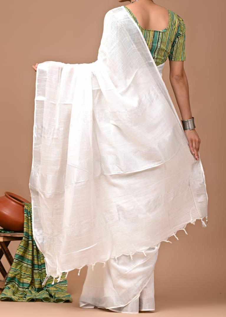 Monotone Linen Cotton Saree