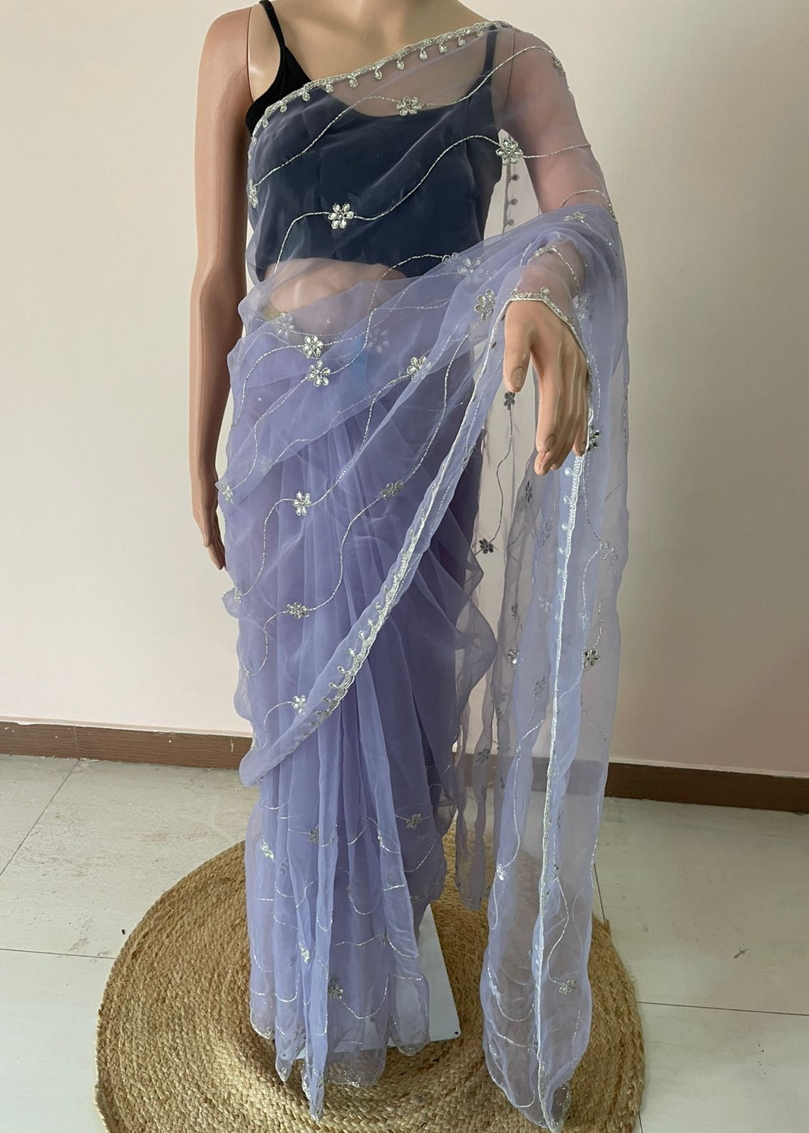 Lavender Tara Jaal Glass Tissue Saree