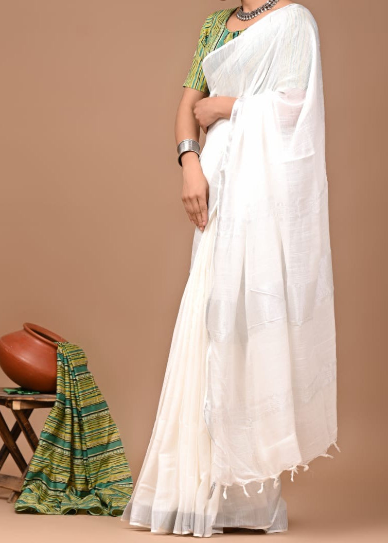 Monotone Linen Cotton Saree