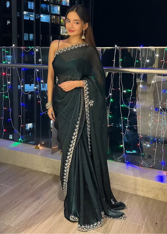 Sea Green Anushka Sen Party Wear Saree